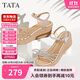 他她（TATA）絕美坡跟涼鞋女度假一字帶時(shí)裝涼鞋夏季7MY14BL4 銀色 37