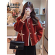 艾美琦美（AIMEIQIMEI）紅色法式小香風(fēng)羊羔毛絨外套女秋冬季2024新款小個(gè)子加絨加厚上衣 紅色（加厚） 加絨 M