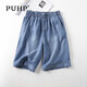 puhp女裝超薄天絲牛仔短褲女高腰熱褲夏季新款顯瘦垂感五分闊腿褲女 8718深藍色 4XL 建議150-160斤
