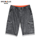 胖哥哥大碼男裝胖子夏季牛仔褲男加肥加大寬松工裝風(fēng)過(guò)膝直筒短褲肥佬寬松七分褲 煙灰黑 5XL