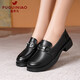 富貴鳥(niǎo)女鞋專(zhuān)柜真皮樂(lè )福鞋軟皮底豆豆鞋頭層牛皮淺口媽媽鞋圓頭時(shí)尚皮鞋 黑色5001根高3CM 37 (235mm)