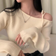 沂歆毛衣打底衫女春季針織衫內(nèi)搭2025新款上衣修身顯瘦露肩小個(gè)子洋氣 【杏色】露肩綁帶針織毛衣 均碼 【建議體重約80-115斤】
