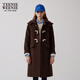 Teenie Weenie小熊學(xué)院風(fēng)牛角扣連帽毛呢大衣簡(jiǎn)約風(fēng)中長(cháng)款時(shí)尚外套 A-棕色 S (160)
