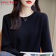 LOVER RUCCI純棉線(xiàn)針織衫女長(cháng)袖秋冬寬松加厚內搭打底衫純色百搭的毛衣 黑色 L
