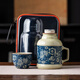 韻化汝窯青花悶茶壺可養復古馬克杯大容量冷水壺帶蓋陶瓷防燙暖水壺杯 繁花水壺+單杯+透明包 450ml