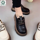 啄木鳥(niǎo)皮樂(lè )福鞋女鞋厚底一腳蹬百搭洋氣時(shí)尚復古松糕底休閑鞋小皮鞋子女 黑色 38