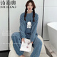 詩(shī)莉奧（SHILIAO）睡衣女珊瑚絨秋冬季新款加厚絨休閑保暖家居服少女冬天套裝可外穿 小狗提花藍色套裝 均碼 155-175/80-105CM