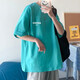 楠子漢短袖t恤男潮牌潮流純棉衣服ins港風夏季寬松半袖簡約百搭男生體恤 湖藍色 XXL