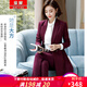 豪耀小西裝外套女職業(yè)裝女裝套裝正裝春秋季時(shí)尚氣質(zhì)中長(zhǎng)款大衣工作服 酒紅色外套+西褲+襯衫 2XL 碼(建議120-135斤)