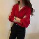 紅色上衣春秋襯衫2025年新款女裝韓版襯衣顯瘦本命年長(cháng)袖洋氣小衫 紅色 S