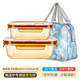 青蘋果  玻璃飯盒帶蓋上班族微波爐加熱湯杯便當(dāng)餐盒碗密封保鮮盒 【琥珀色】長方形中號+大號+布包