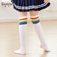 酷系（Cuulrite）兒童中筒襪女童夏季薄款長(cháng)筒襪小學(xué)生襪子寶寶過(guò)膝長(cháng)襪男童足球襪 白色+彩虹條紋 1雙 12-18歲 (XL) 身高145-165cm過(guò)膝