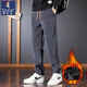 啄木鳥(niǎo)休閑褲男秋冬季新款加絨加厚保暖直筒褲男燈芯絨寬松運動(dòng)長(cháng)褲子男 灰色加絨 XL （建議130-150斤）