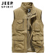 吉普（JEEP）純棉馬甲男春秋季寬松立領(lǐng)多口袋攝影導(dǎo)演背心戶外馬夾外套坎肩 卡其 2XL