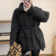 妙奕嘉棉服女秋冬季厚外套女款中長款黑色面包棉服2024新款棉襖棉衣 腰帶方格棉服【黑色】 XL （建議125-140斤）