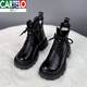 卡帝樂鱷魚（CARTELO）真皮羊毛雪地靴女皮毛一體2025新款厚底棉鞋女冬加絨加厚保暖棉靴 黑色(內(nèi)里純羊毛) 37