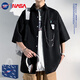 WHIM NASA港風(fēng)鏈子掛墜短7分袖襯衫男女同款夏季休閑百搭襯衣潮流寬松簡(jiǎn)約 黑色 XL
