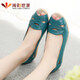 閩郎世家魚(yú)嘴涼鞋女平底夏季真皮軟底中老年中年百搭媽媽涼鞋時(shí)尚防滑舒適休閑老人奶奶皮涼鞋平跟 墨綠色 40
