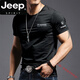 JEEP SPIRIT軍綠色高彈力健身肌肉修緊身短袖男半袖T恤衫軍旅t恤夏季 黑鷹款 黑色 2XL (140-155斤)