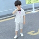小熊精靈（xiaoxiongjingling）童裝男童小西裝兒童禮服夏季主持人短袖花童西服套裝外套正裝鋼琴 白色4件套(外套+褲子+襯衫+領(lǐng)結) 120碼(建議高110左右)