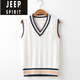 JEEP SPIRIT加厚V領(lǐng)套頭毛背心男大碼無(wú)袖毛衣馬甲女學(xué)院風(fēng)毛線(xiàn)針織坎肩純棉 白色 2XL (145-162斤)