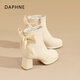 達芙妮（DAPHNE）高跟短靴女2025新款秋冬白色法式靴子女粗跟洋氣炸街配裙子 白色 單層 跟高6.5CM 37 (235mm) 標準碼