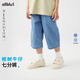 幼嵐（ALLBLU）「王牌桉樹皮」牛仔七分褲透氣排汗24夏兒童柔軟貼身易打理 墨青 120