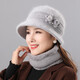 笙格兒 帽子女冬季中老年保暖兔毛帽老年人毛線(xiàn)帽圍巾冬季送媽媽的生日禮物加絨針織帽 灰色 帽子護脖兩件 均碼
