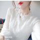 AHKA白襯衫女荷葉邊領(lǐng)夏季新款韓版雪紡襯衫女人味上衣設計感小眾 白色長(cháng)款【里布款】 XL 建議【110-119斤】