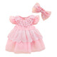 多拉麥格嬰兒哈衣夏季紗裙女寶寶滿(mǎn)月百天禮服公主裙百日宴包屁衣拍照衣服 小飛袖粉色+發(fā)帶 59cm 50碼 建議8-10斤(0-2個(gè)月)