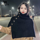 牧蘭奴卡純羊毛高領(lǐng)斗篷披肩女針織春秋新款韓版寬松外搭護肩圍脖 黑色 均碼