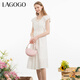 LAGOGO溫柔氣質(zhì)白色連衣裙女拉谷谷夏季新款收腰甜美泡泡袖裙子 本白色(V1) XL
