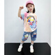 菲帝貓2025新款女童奧特曼兒童衣服夏季短袖洋氣小女孩純棉薄款牛仔短褲 R88-粉色女童兩件套 100 cm建議身高90-100cm