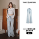 THREE QUARTERStq淺色翻邊logo長(cháng)褲女直筒牛仔褲 藍色 L