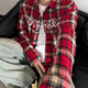 衣然呈品襯衫男春夏季格子長(zhǎng)袖bf韓版復(fù)古休閑襯衣寬松潮牌高街外套襯衣男 紅色 XL【建議115-140斤】