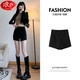 浪莎辣妹短褲女外穿新款高腰顯瘦黑色打底褲a字小個(gè)子新款顯高三分褲 黑色 M 建議111-120斤