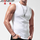 簡(jiǎn)束（JOONSVIP）寬肩背心男修身緊身運動(dòng)健身純色棉質(zhì)螺紋無(wú)袖T恤坎肩打底衫 無(wú)袖款圓領(lǐng)-白色 L （118-130斤左右修身型）