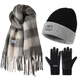 匹克保暖帽子男女士冬季大頭圍針織帽戶(hù)外騎車(chē)加厚保暖毛線(xiàn)帽防寒帽 黑灰三件套【手套 圍巾 保暖帽】 均碼