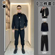 gxmy翻領(lǐng)夾克外套男士休閑套裝秋冬季一整套痞帥保暖顯瘦衣服男裝潮牌 黑外套+半領(lǐng)毛衣+腰帶褲-三件套 XL