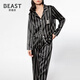 野獸派（THE BEAST）小奶狗黑條紋印花22姆米真絲情侶睡衣長袖長褲家居服生日禮物