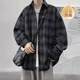 獵堰胖子超大碼300斤格子襯衫男長(cháng)袖春秋季加肥加大碼港風(fēng)休閑外套 深灰色 7XL-體重 240-270斤