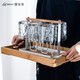 天喜（TIANXI）玻璃杯水杯耐熱加厚杯子茶杯INS飲料杯牛奶杯早餐杯果汁杯啤酒杯 六只裝+帶提手茶盤(pán)+杯架