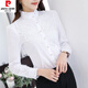 皮爾卡丹（pierre cardin）保暖襯衣女白襯衫女長(cháng)袖棉2025新款韓版時(shí)尚上衣立領(lǐng)花邊 白色(不加絨) M