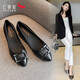 【頭層牛皮】紅蜻蜓女鞋單鞋中跟春季新款粗跟尖頭淺口職業(yè)皮鞋女WNB7175 黑色中跟 37