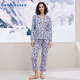 舒雅（Schiesser）女士翻領(lǐng)棉莫代爾印花睡衣長(cháng)袖長(cháng)褲家居服套裝E1/23229H 淺紫 M