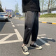 衣然呈品夏季復古漸變色牛仔褲男墜感直筒韓版高街闊腿老爹褲九分褲子男褲 黑色 L【建議120-135斤】