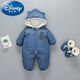 迪士尼（Disney）2025年新生嬰兒冬款衣服加絨夾棉寶寶連體衣外出加厚棉衣爬服冬季 BB-反光小熊  藍色(同款鞋套) 100cm 100碼(23-27斤左右)