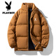 花花公子（PLAYBOY）秋冬季新款棉衣純色立領(lǐng)面包服男女同款寬松加絨加厚保暖棉服外套 HH9988棕色 XL（建議130-145斤）