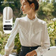 Olrain【5折】米白色長(cháng)袖襯衫女初春新款對絲荷葉邊減齡小衫 米白色 L