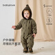 babylove嬰幼兒連體衣冬季純棉哈衣夾棉加厚保暖衣服防風(fēng)連帽外出服 橄欖綠 80cm